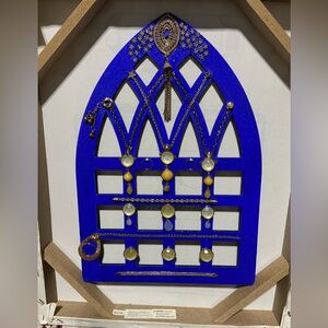 Handmade Blue Arch With Jewelry Accents. Epoxy Overlay. Black Back